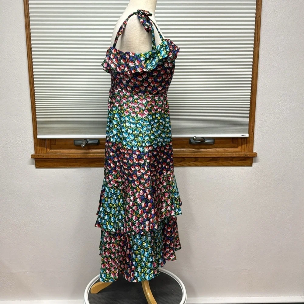 J. Crew Silk Blue Multi Color Floral Tiered Sleeveless Midi Dress Size 6